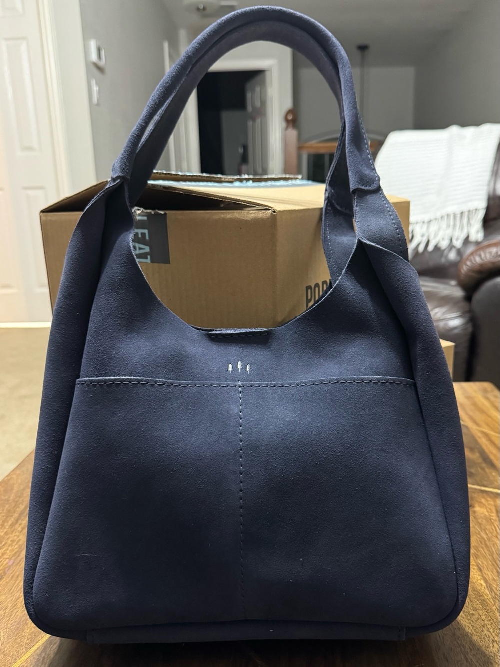 Portland Leather Goods Large Navy Suede Madison Shoulder Bag NWT